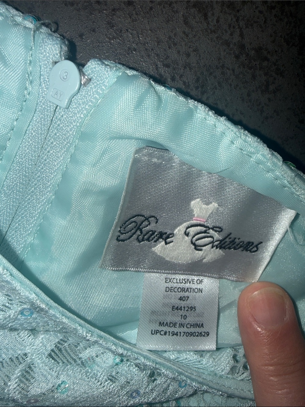 Girls Lace High-Low Party Dress with beautiful Sparkle Waistband - Light Blue - Picture 3 of 5